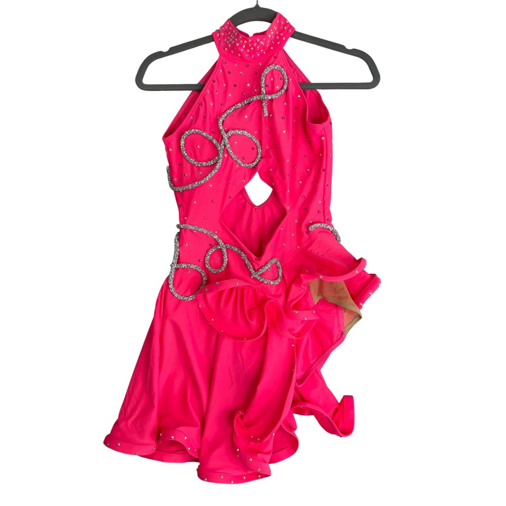 Hand Made Rhinestone Figure Skating Dance Costume Dress Leotard Women S Hot Pink